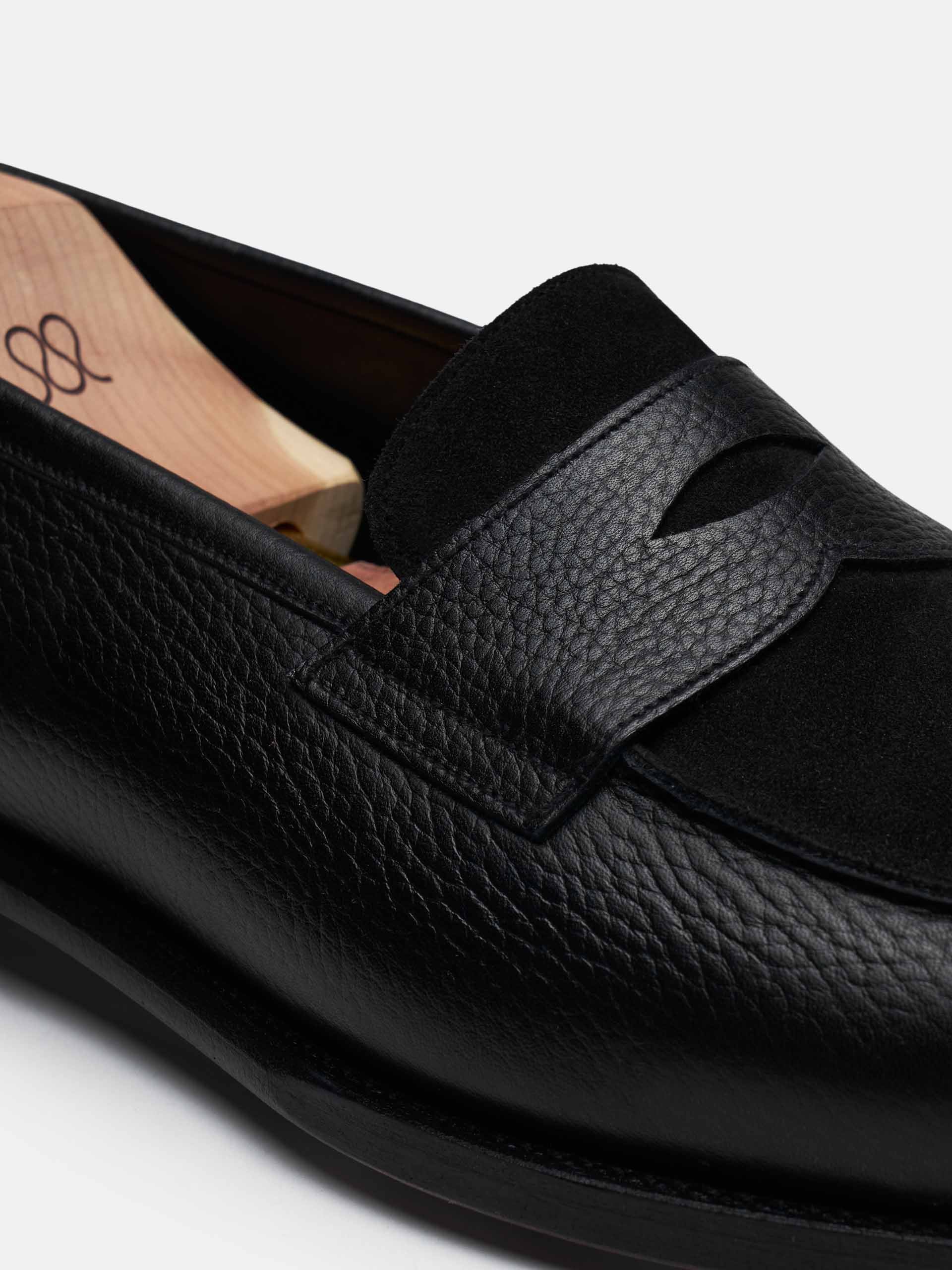 The Penny Loafer - Black Grain & Black Suede