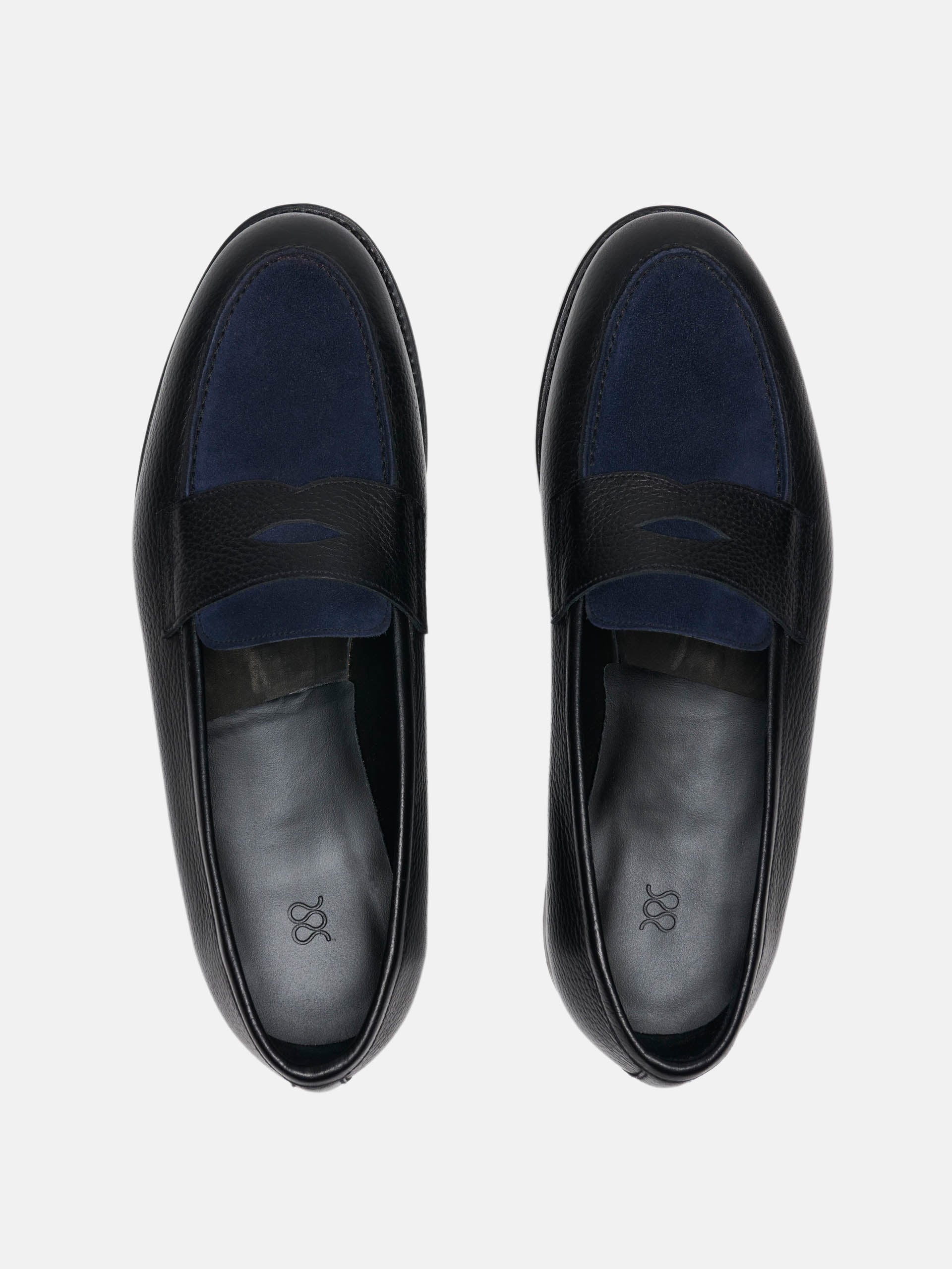 The Penny Loafer - Black Grain & Navy Suede