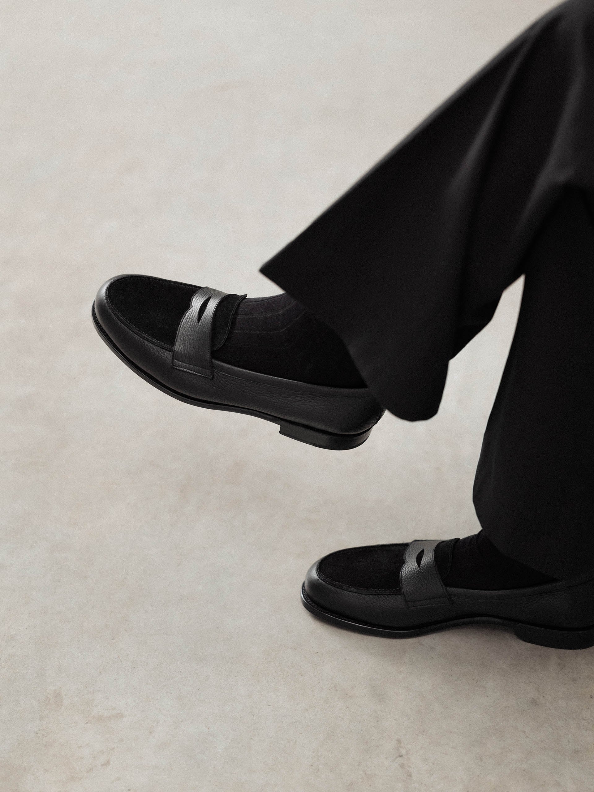 The Penny Loafer - Black Grain & Black Suede