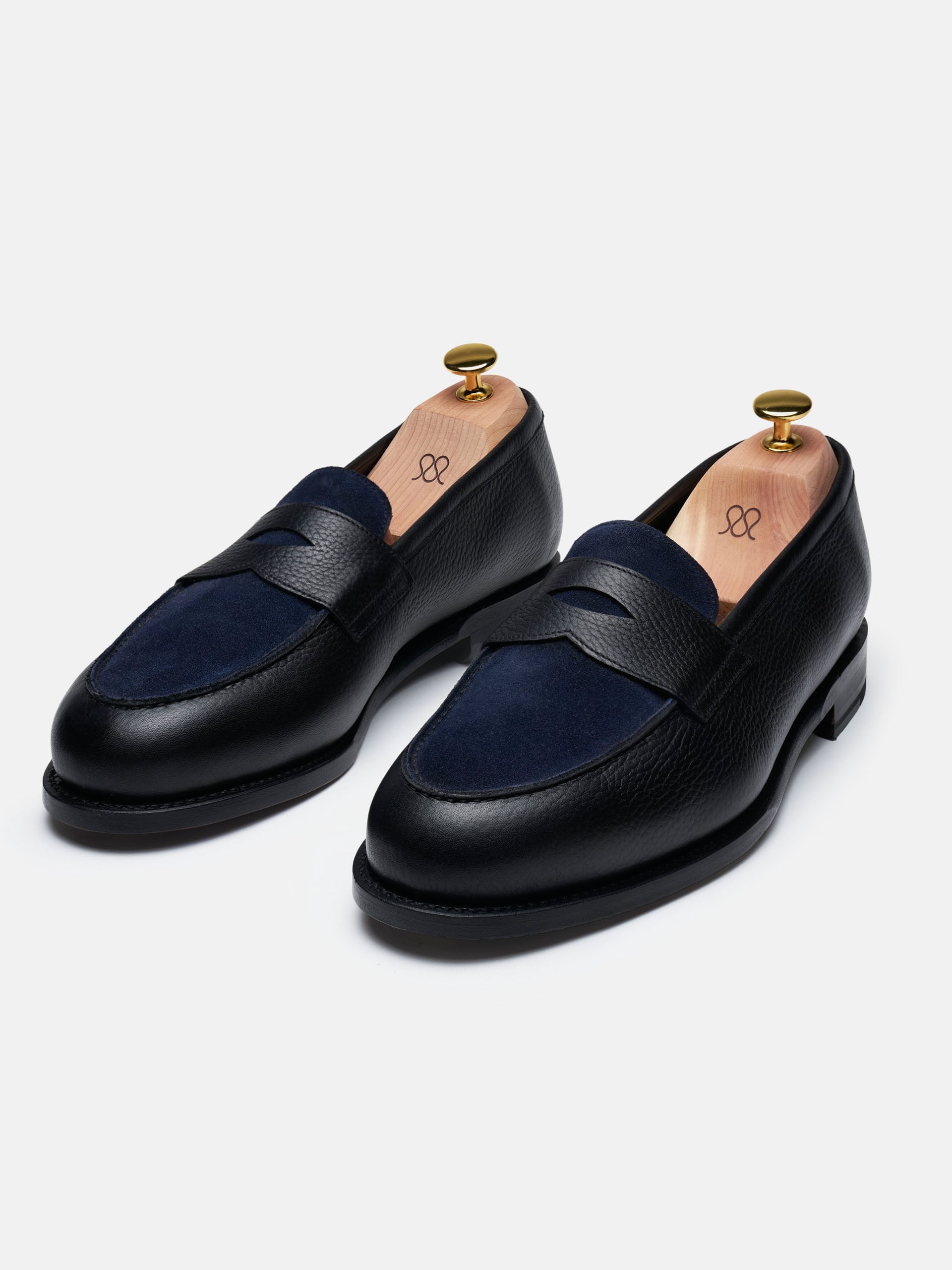 The Penny Loafer - Black Grain & Navy Suede