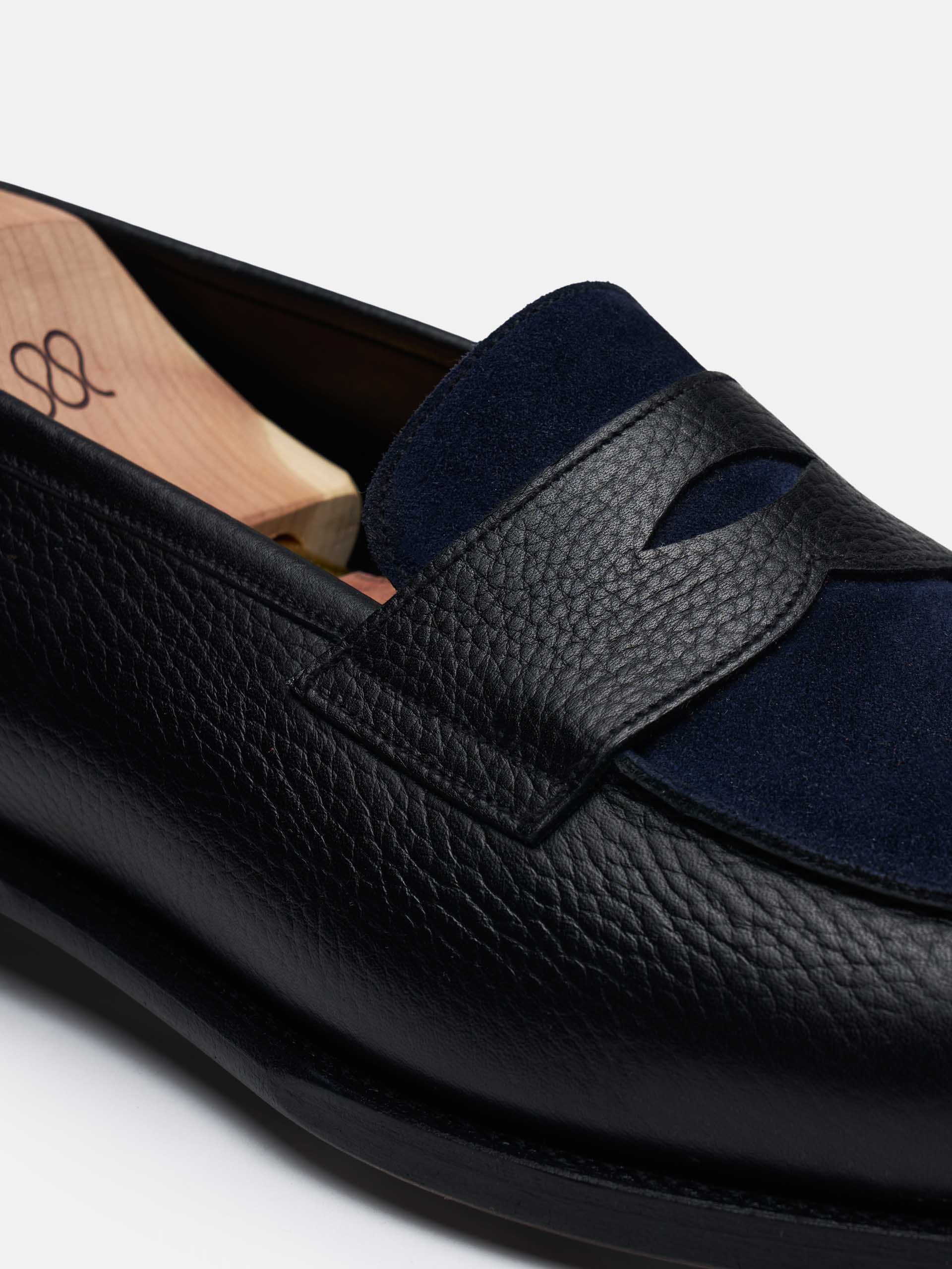 The Penny Loafer - Black Grain & Navy Suede